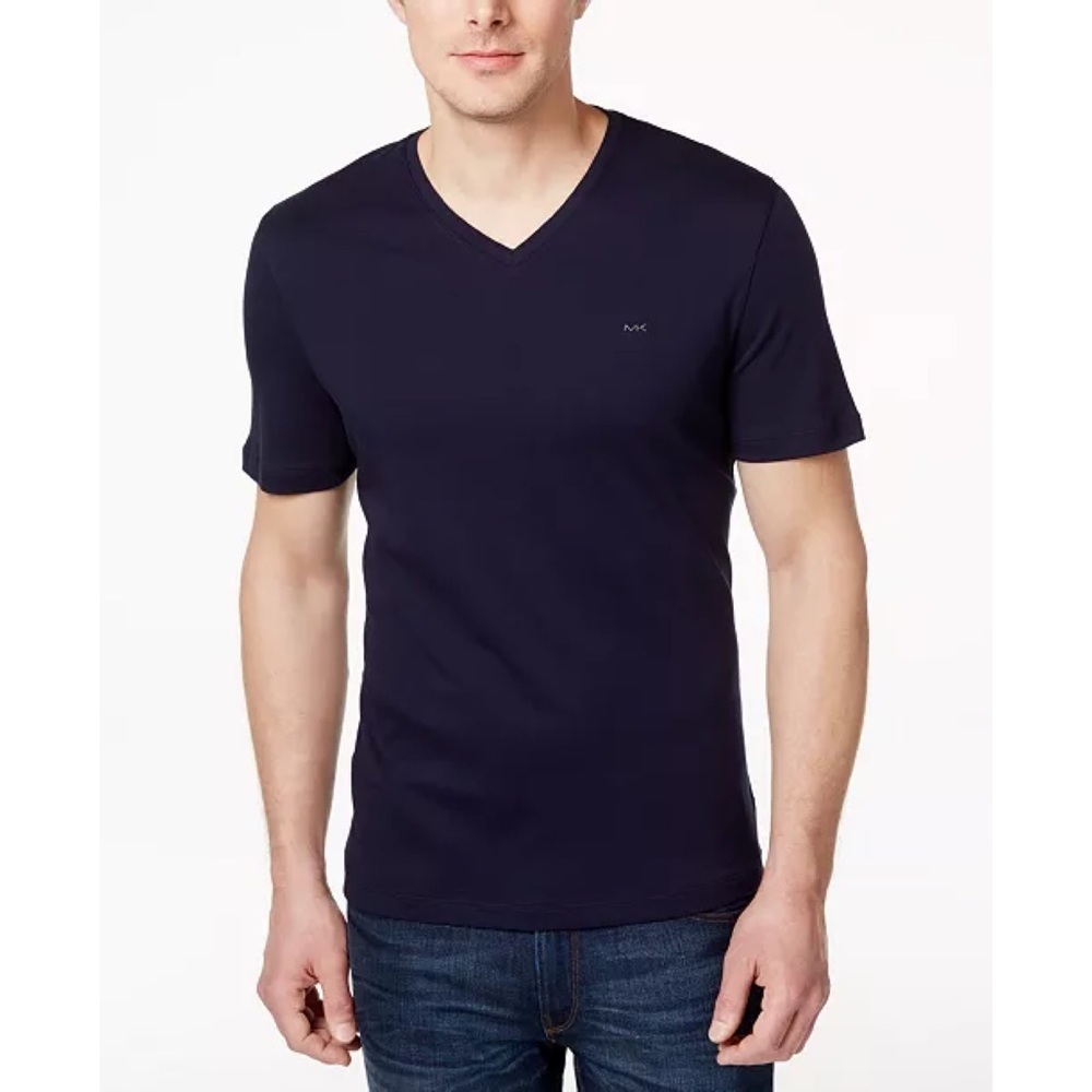 Michael Kors Navy Blue Vneck Tshirt Liquid Cotton Casual Everyday‎ Soft Shirt